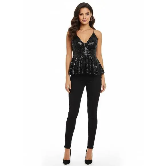 Forever 21 NWT Sequined Peplum Top Size M - Picture 2 of 10